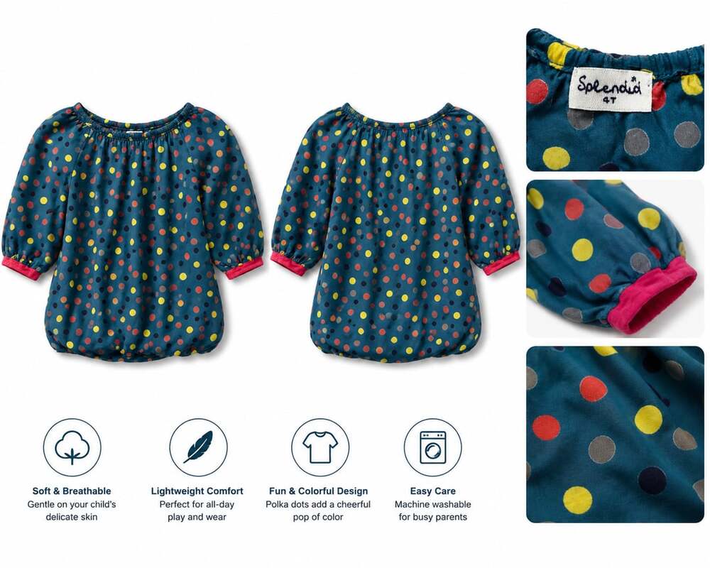 Splendid Girls Polka Dot Bubble Hem Long Sleeve Top